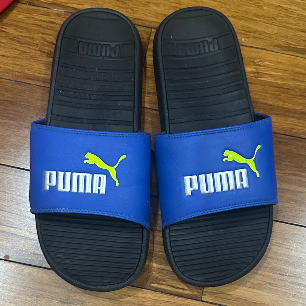 Puma Black and Blue Slide Sandals